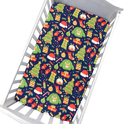 Cloele Sábana bajera de Navidad para cuna, gorro de Papá Noel, para niños y niñas, 1 paquete, sábana acogedora para colchones estándar para cuna y