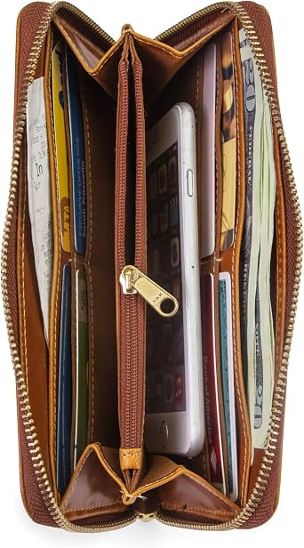 Timberland Women's Leather RFID Zip Around Wallet Clutch with Wristlet Strap