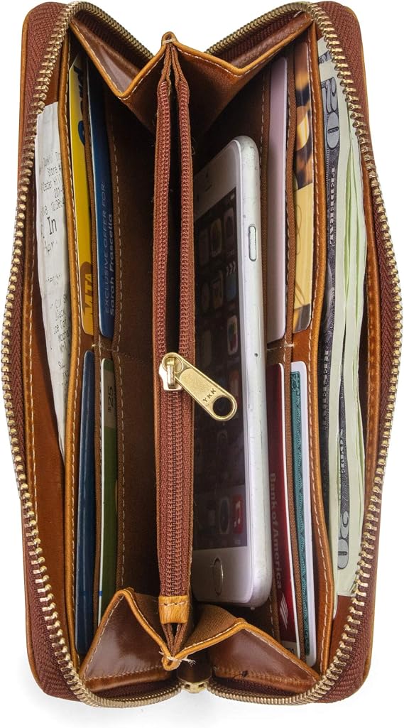 Timberland Women's Leather RFID Zip Around Wallet Clutch with Wristlet Strap