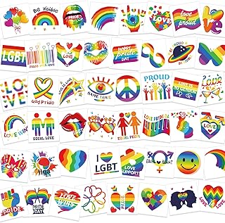 HOWAF 96 Sheets LGBT Gay Pride Rainbow Temporary Tattoos, Rainbow Heart Tattoos Stickers Waterproof Rainbow Flag Face Body Paint Sticker for Gay Lesbian Gay Pride Celebrations Birthday Party Supplies