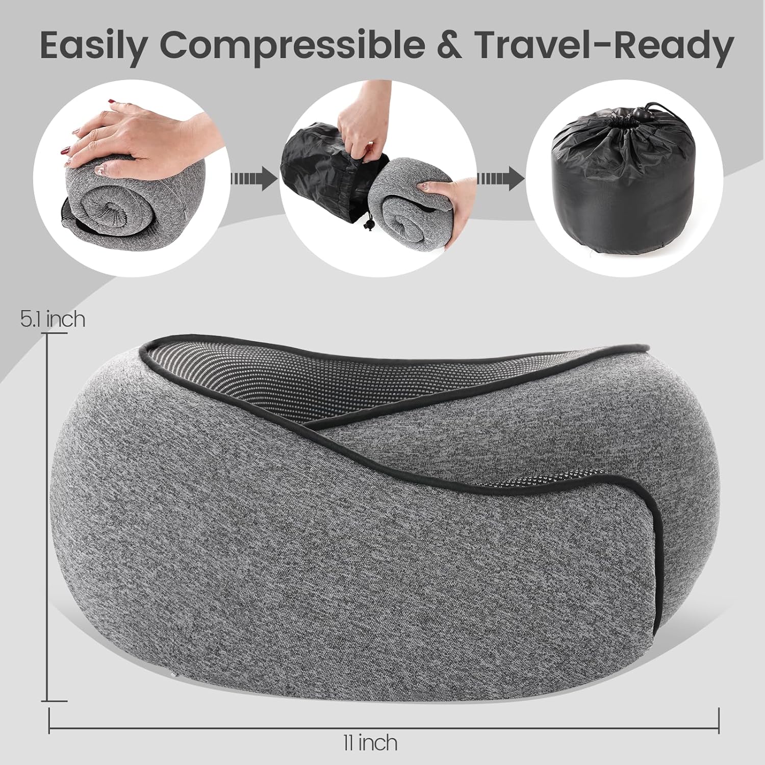 Airplane Neck Pillow for Long Flights – 100% Memory Foam Travel Pillow with 360° Head & Neck Support, Compact & Packable – Comfortable Sleep for Air Travel, Car, Train & Home Use
