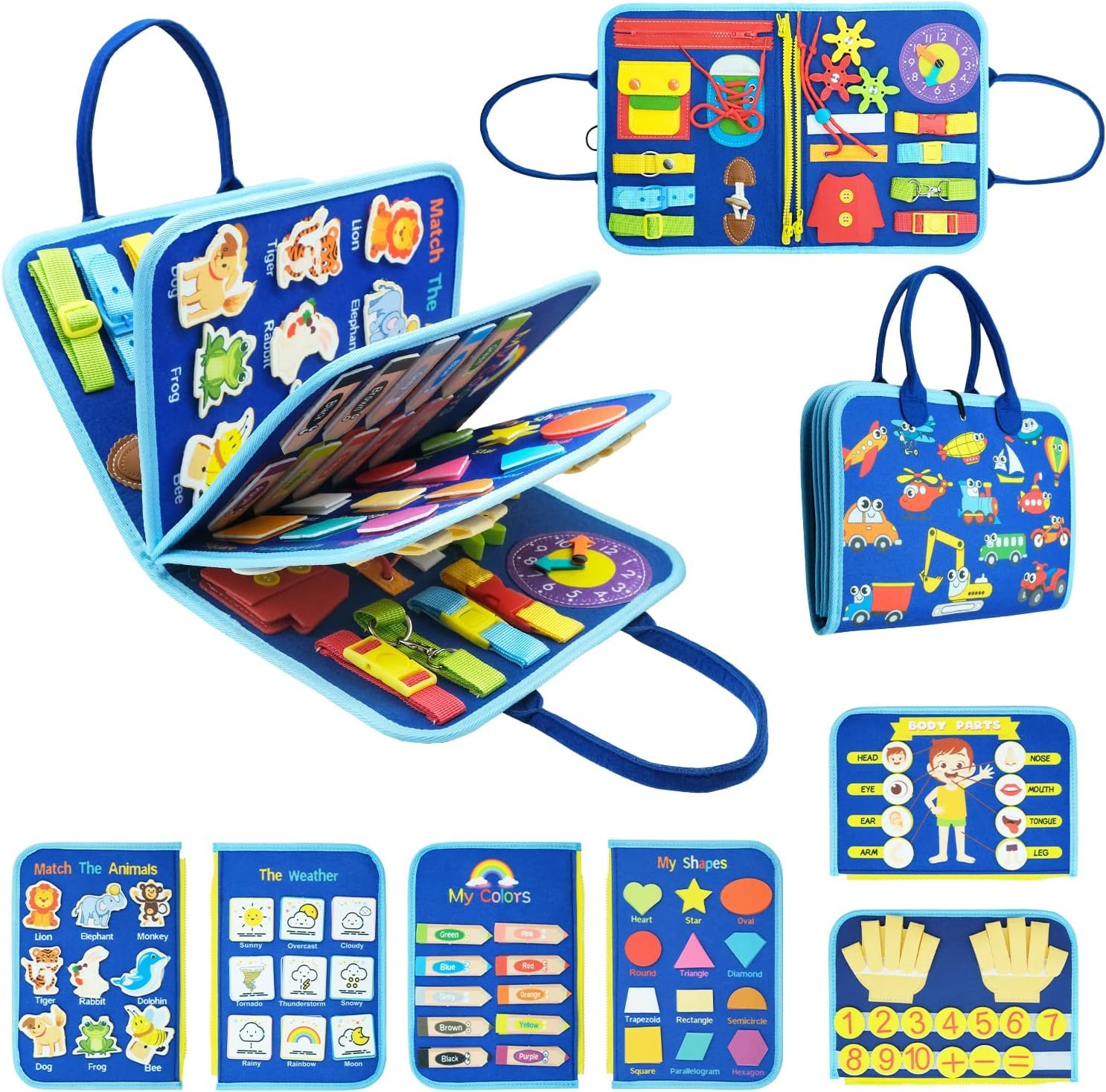 KolorFish Busy Board for Toddlers,Montessori Toys for Boys Girls 1 2 3 Year Old,Early Educational Activity Baby Sensory Toy,Autism Busy Book Travel Toys for Kids 3 4 5 6 7 Year Old (Transport) (B0D7SC6XLC) Amazon Price History, Amazon Price Tracker