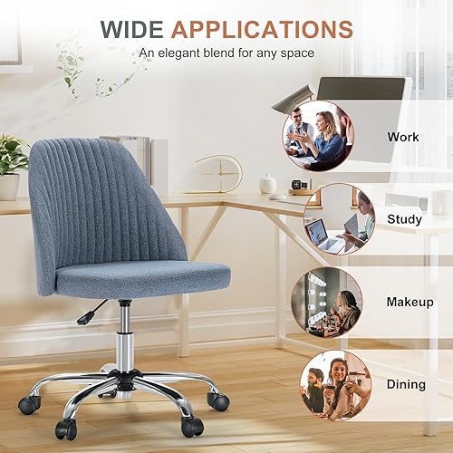 Miniatura 7 de DUMOS Silla de oficina, cómoda silla de escritorio giratoria con ruedas, asiento ancho, sin brazos, altura ajustable, sillas de computadora para el