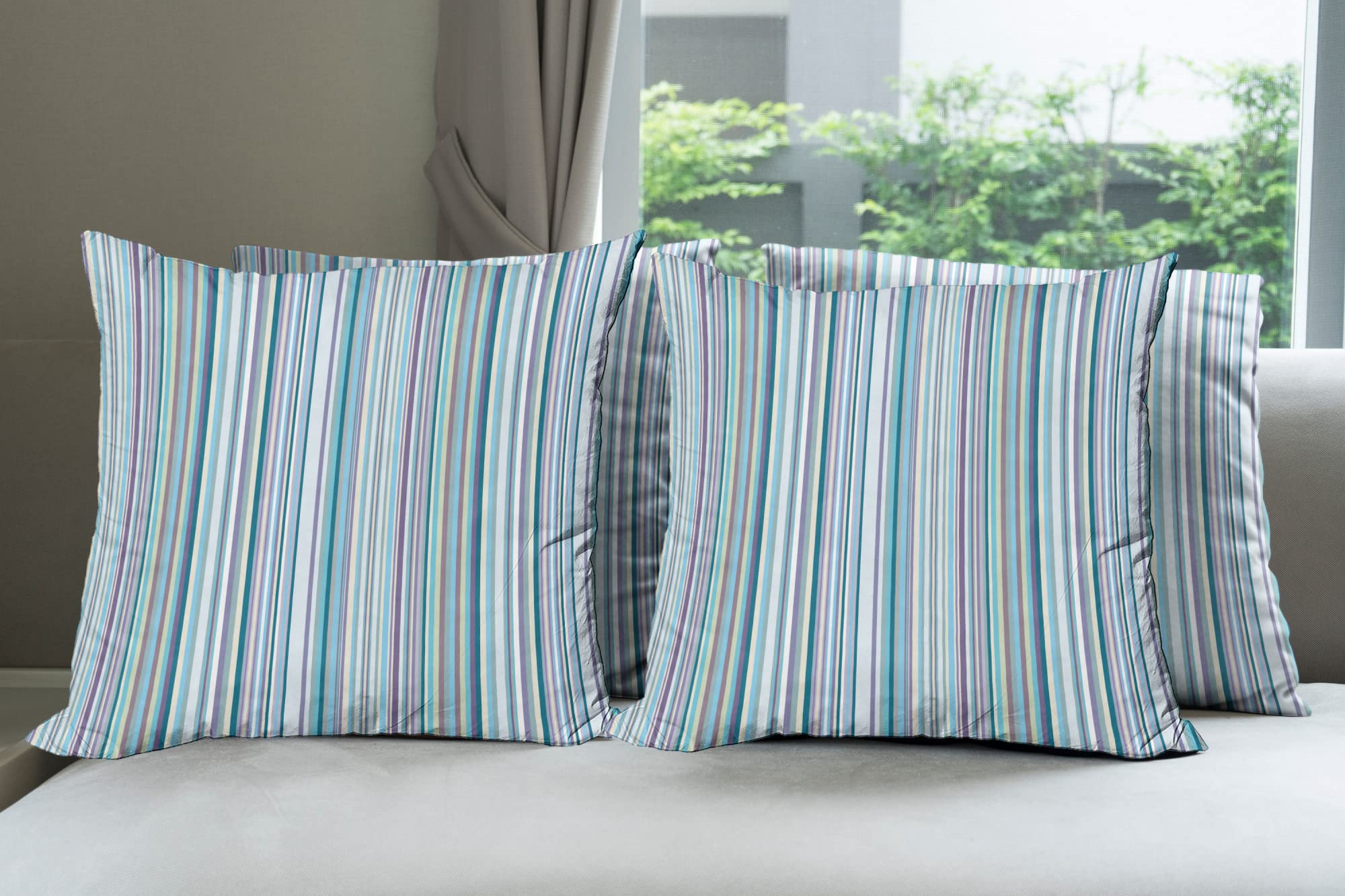 Ambesonne Striped Decorative Throw Pillow Case Pack of 4, Blue Purple Teal Aqua Lavender Colored Vertical Stripes Geometric Abstract Vintage, Cushion Cover for Couch Living Room Car, 18", Light Blue
