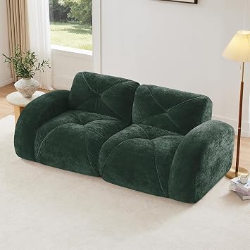 Green Loveseat Sectional Couches for Living Room, Velvet Fabric Boneless Couch in a Box, No Assembly Required Cloud Modular Sectional Sofa Love Seat, Foam Couch Compressed Sofa Set, Sofas para Sala