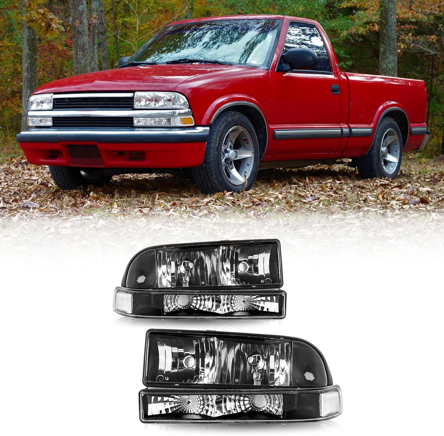 Headlight Assembly Compatible with 1998 1999 2000 2001 2002 2003 2004 Chevy S10/Blazer (CHROME+AMBER SIDE)