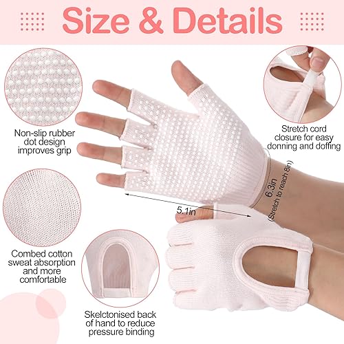 Miniatura 3 de Shihanee Juego de 6 pares de guantes de yoga antideslizantes para mujer, guantes de silicona con agarre de puntos, guantes sin dedos, toalla