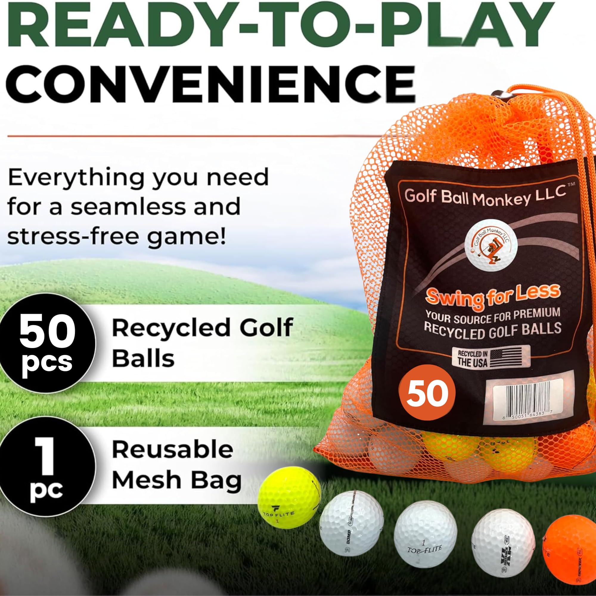 Golf Ball Monkey Pelotas de golf recicladas para Top Flite Mix - 50, 3A Multicolor