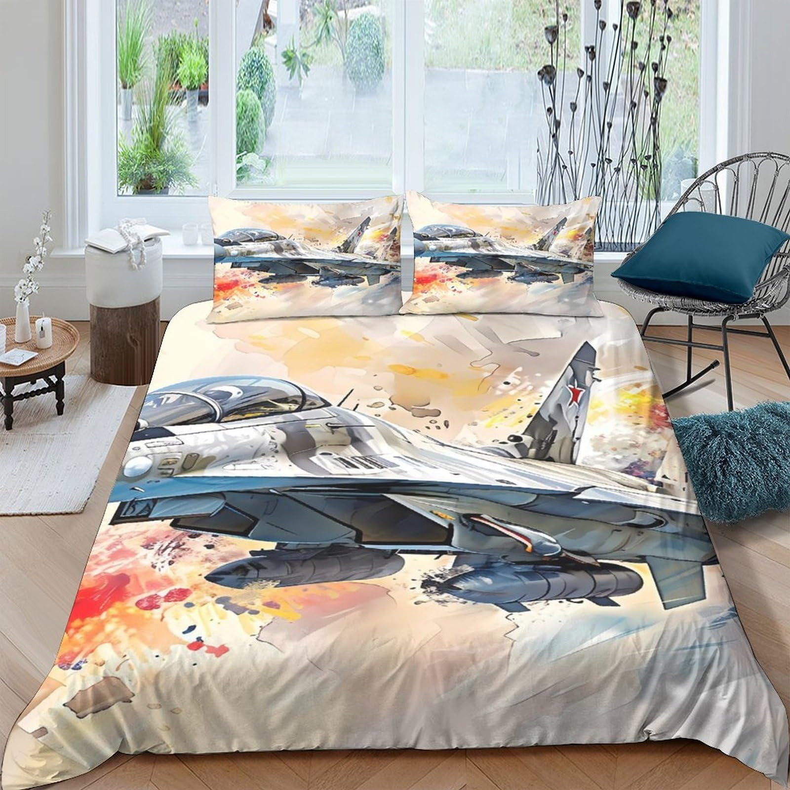 Ctjqhvkz Style-9 3D Printed Fighter Jet Fitted Sheet Microfiber Soft Airplane Bed Cover For Bedroom Dorm Decor Machine Washable Single（135X200cm）