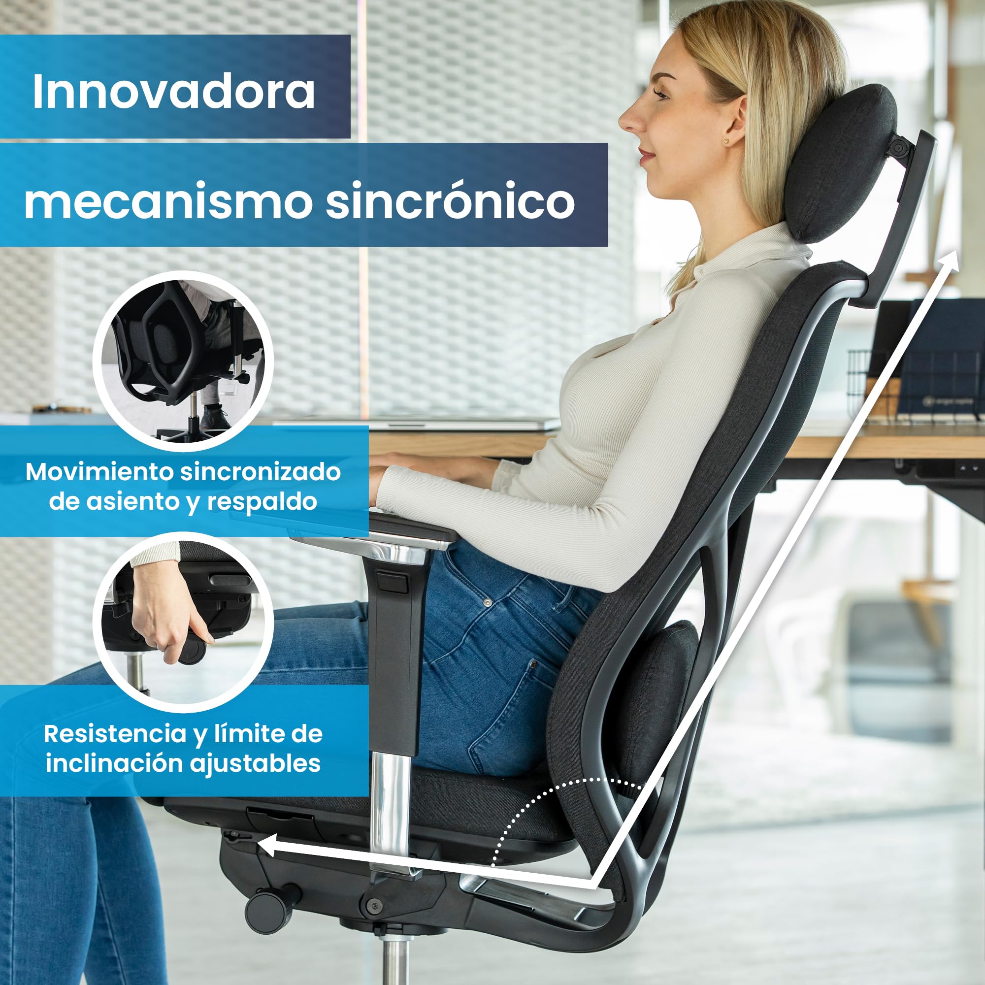 Ergotopia MasterBack Pro Silla Ergonomica Escritorio - Silla Oficina Ergonomica con Mecanismo de Inclinación 3D, Apoyo Lumbar, Mecanismo Sincrónico y Reposabrazos Ajustables en 5D