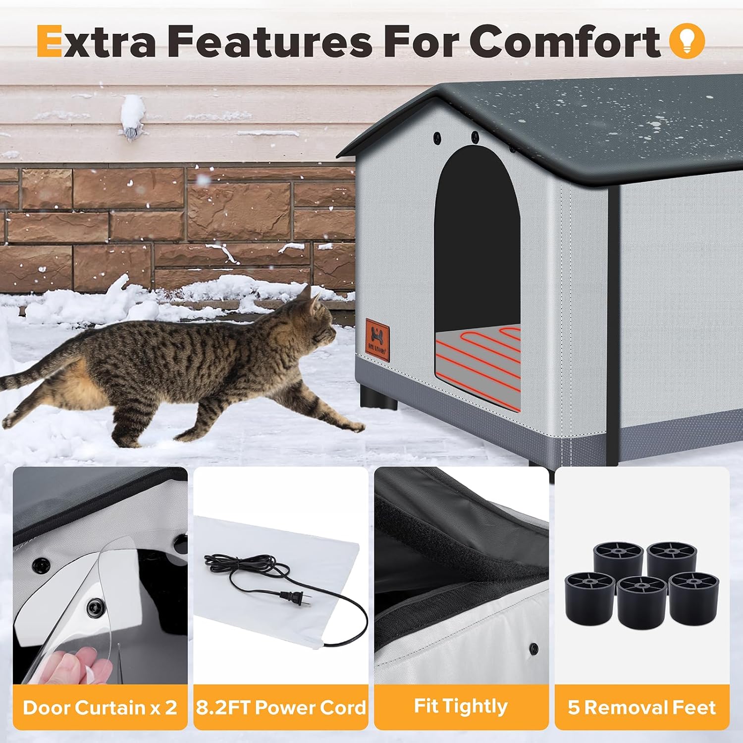 Insulated Heated Cat House Indoor/Outdoor, Elevated Cat House with Heated Pad for Winter, Outside Weatherproof Shelter for Feral Cats and Small Dogs (20"x17"x16")