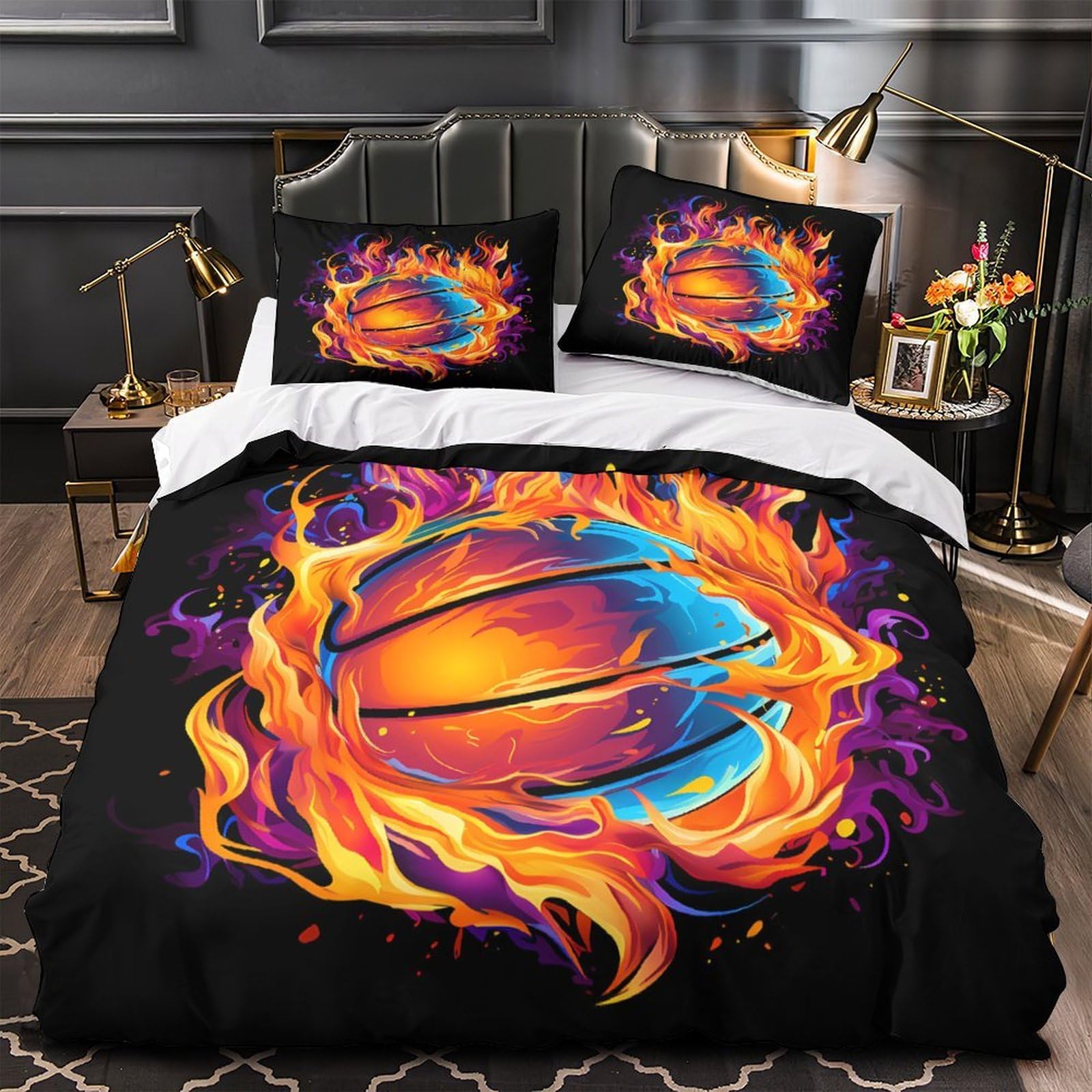 Housse de couette basketball 3D imprimée lit simple 140x200 enfant