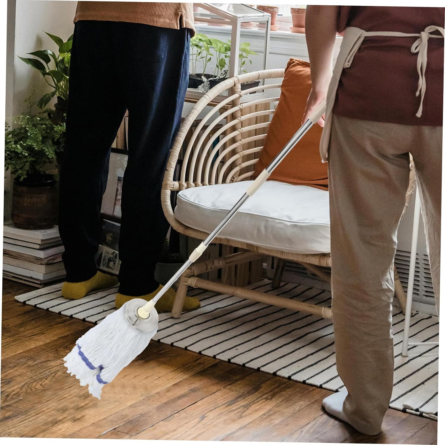 Reinforced Mop Rod Telescopic Stainless Steel Mop Handle Rotating Design Replacement