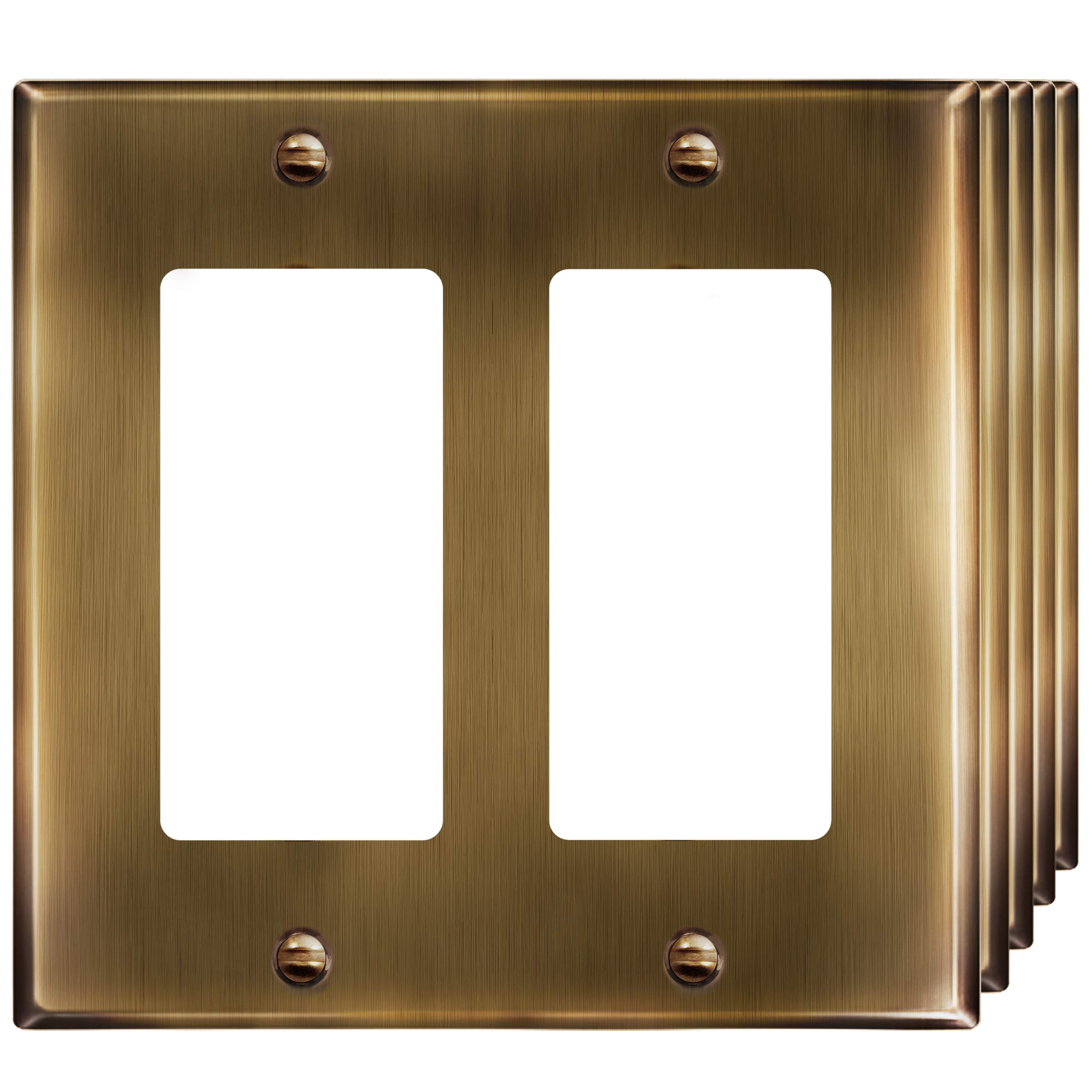 ENERLITES Double Decorator Switch or Receptacle Metal Cover Plate, Corrosion Resistant, Standard Size 2-Gang 4.50" x 4.57", Stainless Steel 201, 7732-