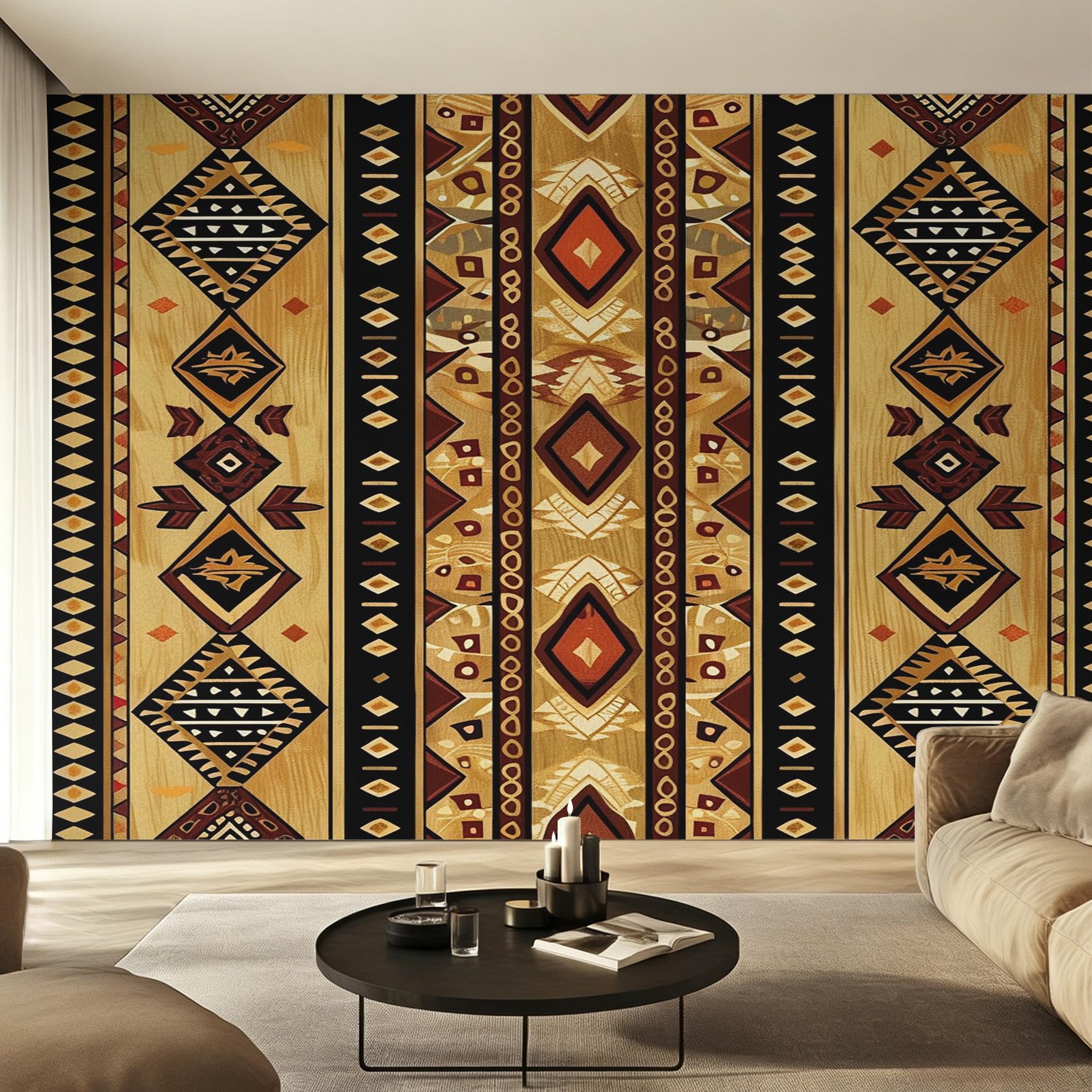 Générique Papier Peint Panoramique Tribal Africain, Papier Peint Géométrique Ethnique Afro 200x140 cm, Fresque Murale Intissé, Décoration Murale Salon Chambre ssh-13