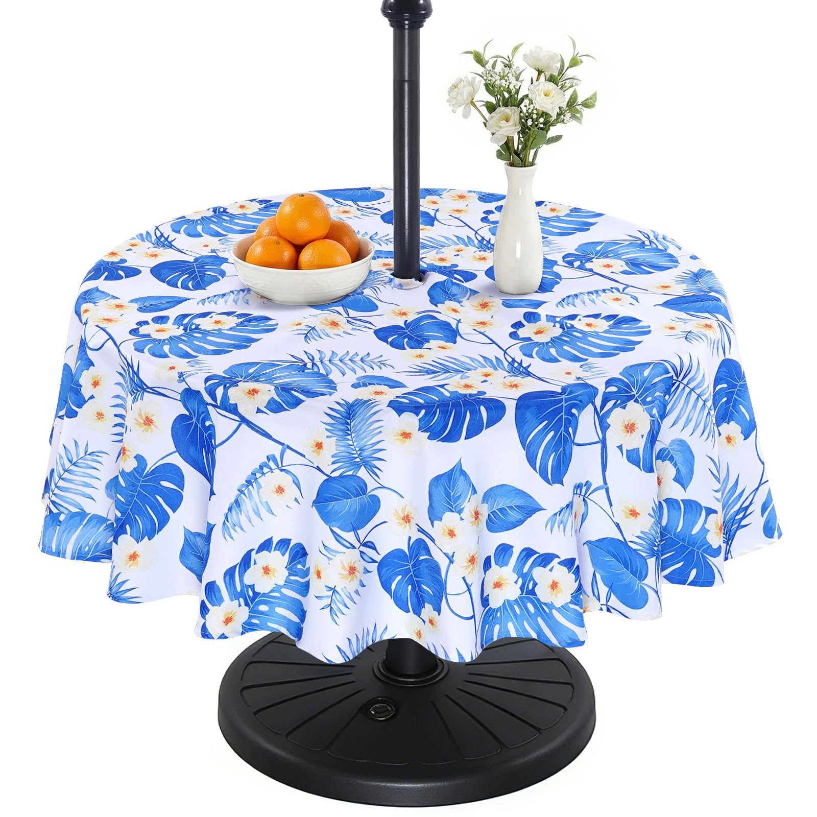 Eternal Beauty 178cm Blu Leaf Indoor Outdoor SplashproofTablecloth for Patio Garden Party and BBQ(70 Inch) โ image 1