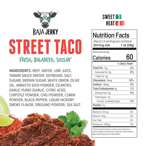 Miniatura 5 de Baja Vida Street Taco Beef Jerky - Paquetes de bocadillos de carne seca dulce y picante, cecina saludable, sin gluten, carne de res totalmente
