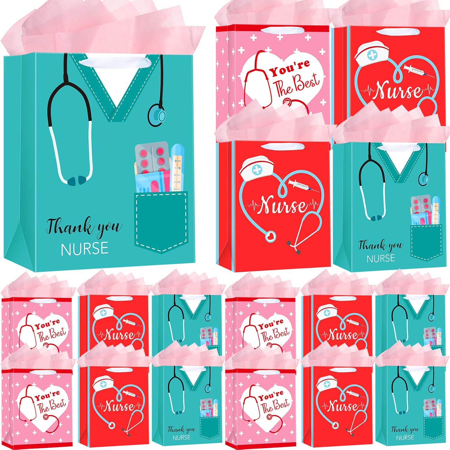 12 Pack Nurse Gift Bag 13 Large Graduation Gift Bag with 20