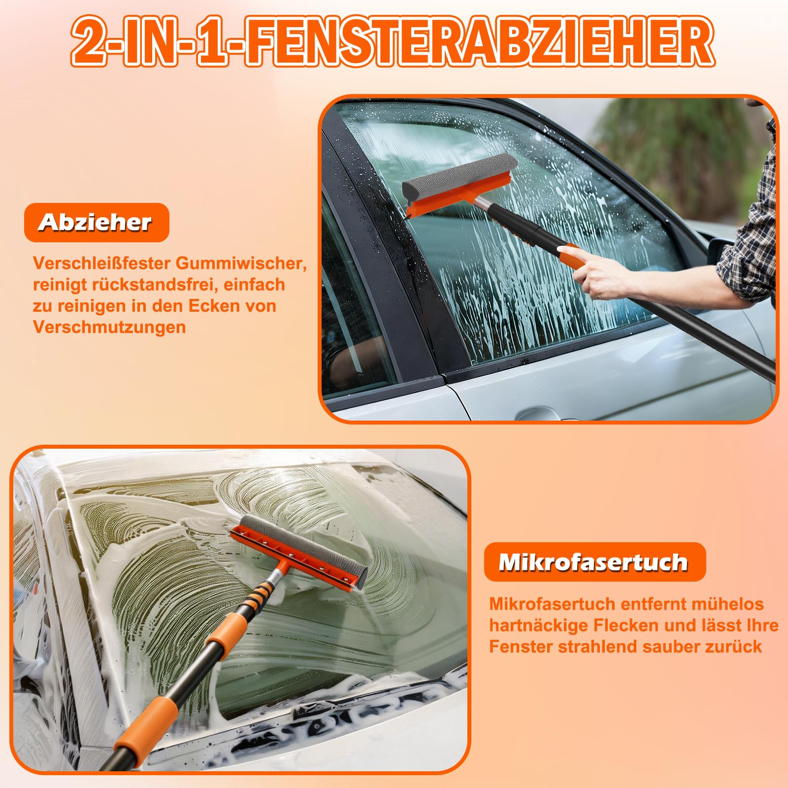 SISUPASSIE 4,8m Autowaschbürste mit Teleskopstiel, Waschbürste mit weichen Borsten, Fensterabzieher, Mikrofaser-Mopp, Felgenbürste, Waschhandschuh für LKW, Wohnmobil, Boot