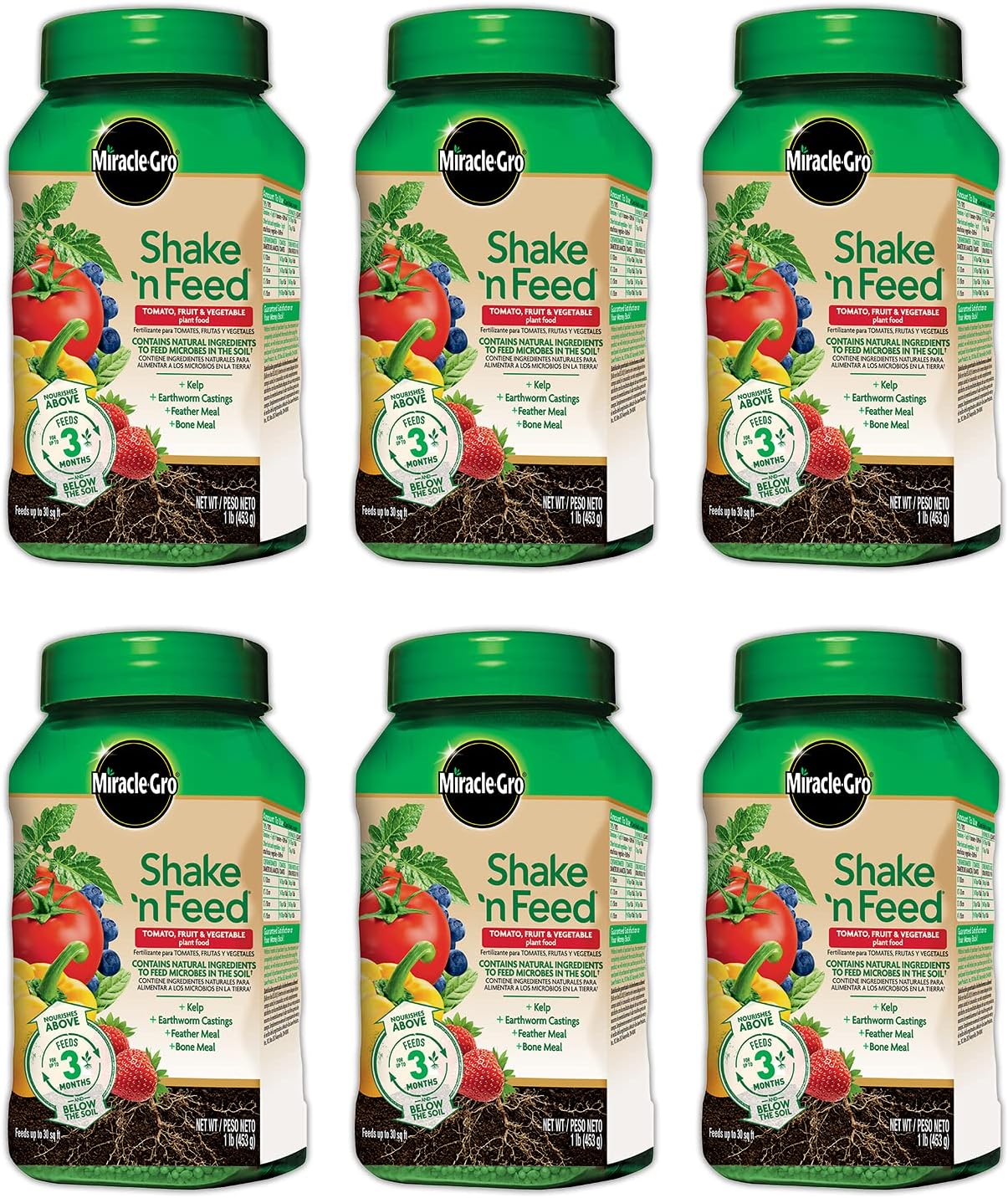 Miracle-Gro Shake 'N Feed Tomato, Fruit & Vegetable Plant Food, Plant Fertilizer, 1 lb. (6-Pack)