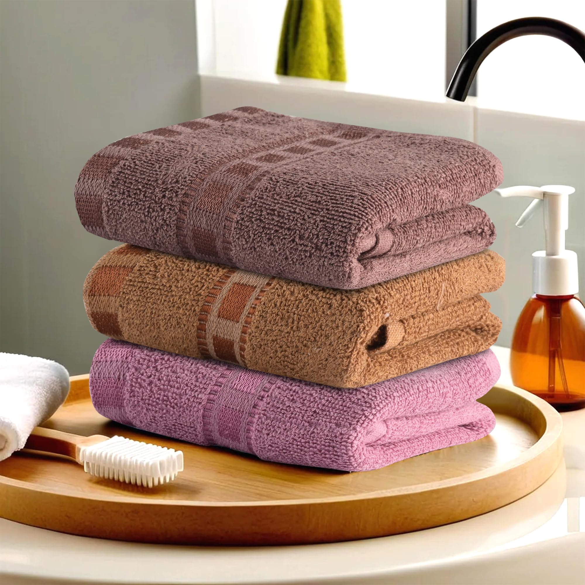 Urbane Home Pack of 3 Cotton Hand/Face Towels for Men & Women | Easily Washable | Workout Gym Napkins for Men | Pocket Towel - Pink-Golden & Brown-image-10