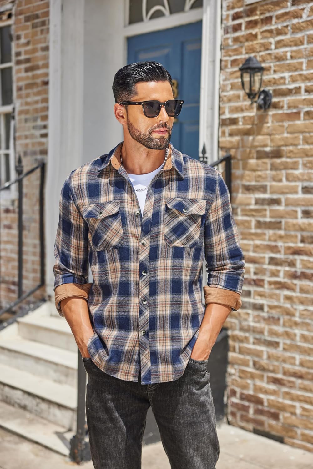 COOFANDY Mens Lightweight Flannel Long Sleeve Casual Work Plaid Shirts