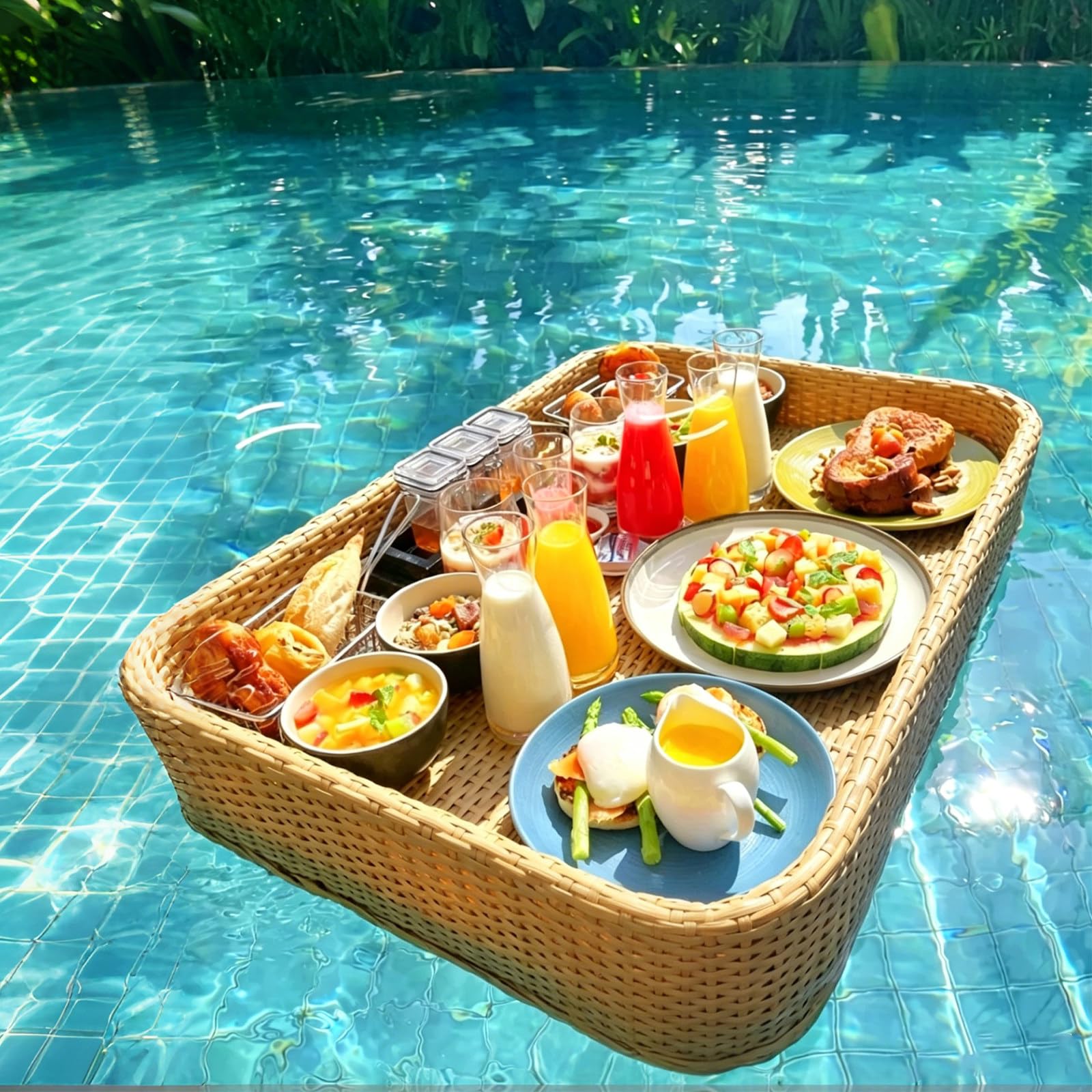 Floating Tray for Pool – Heavy-Duty Floating Pool Tray for Food and Drinks, Spill-Proof Floating Drink Holder for Pool, Swim Up Bars for Pool, Adult Swimming Accessory rectangle-apricot