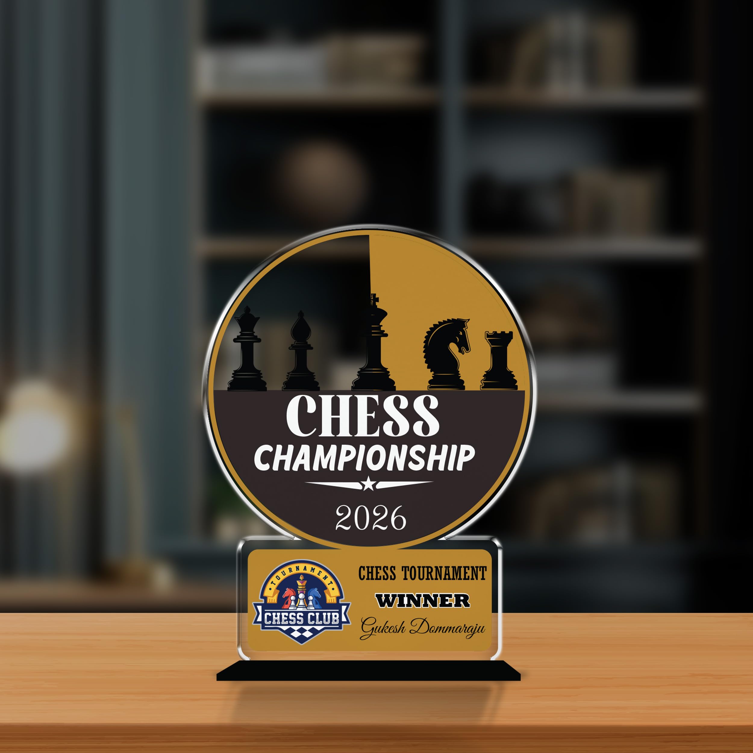 Gift Me Bazar Personalized Sport Champions Trophy | Customized Tournament Award for Schools and Sports Clubs | Acrylic UV Printed Trophy (Chess Championship)-picture-21