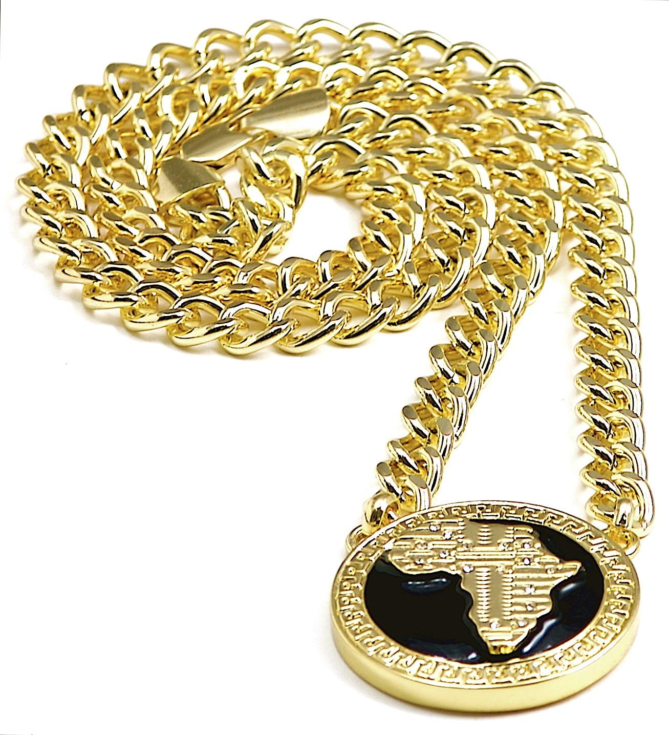 GWOOD Africa Pendant Gold with Black Color on 30 Inch Cuban Link Necklace