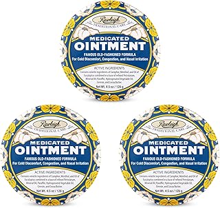 Rawleigh Medicated Ointment: 4.5 oz Blue Tin, Adults & Kids: Topical Chest Rub for Cold, Nasal Congestion, with Camphor, Menthol & Eucalyptus, Non-Greasy Formula - Pack of 3