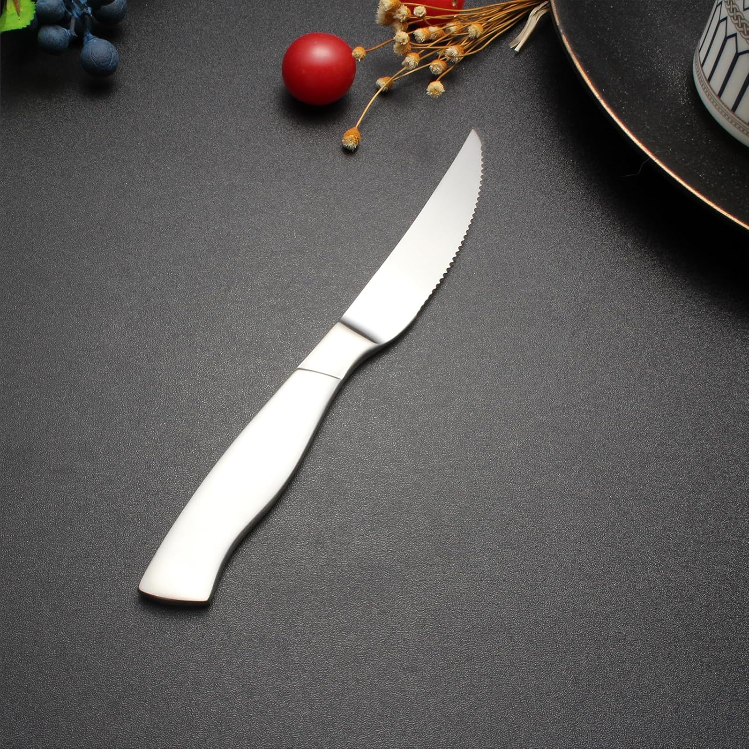 Professional Grade Steak Knives Set of 6 - Restaurant Quality Serrated Edge, Ergonomic Handle, Dishwasher Safe Stainless Steel Cutlery