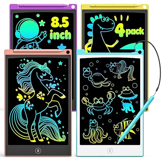 TECJOE 4 Pack LCD Writing Tablet, 8.5 Inch Colorful Doodle Board Drawing Tablet for Kids, Kids Travel Games Activity Learning Toys Birthday Gifts for 3 4 5 6 Year Old Boys and Girls Toddlers
