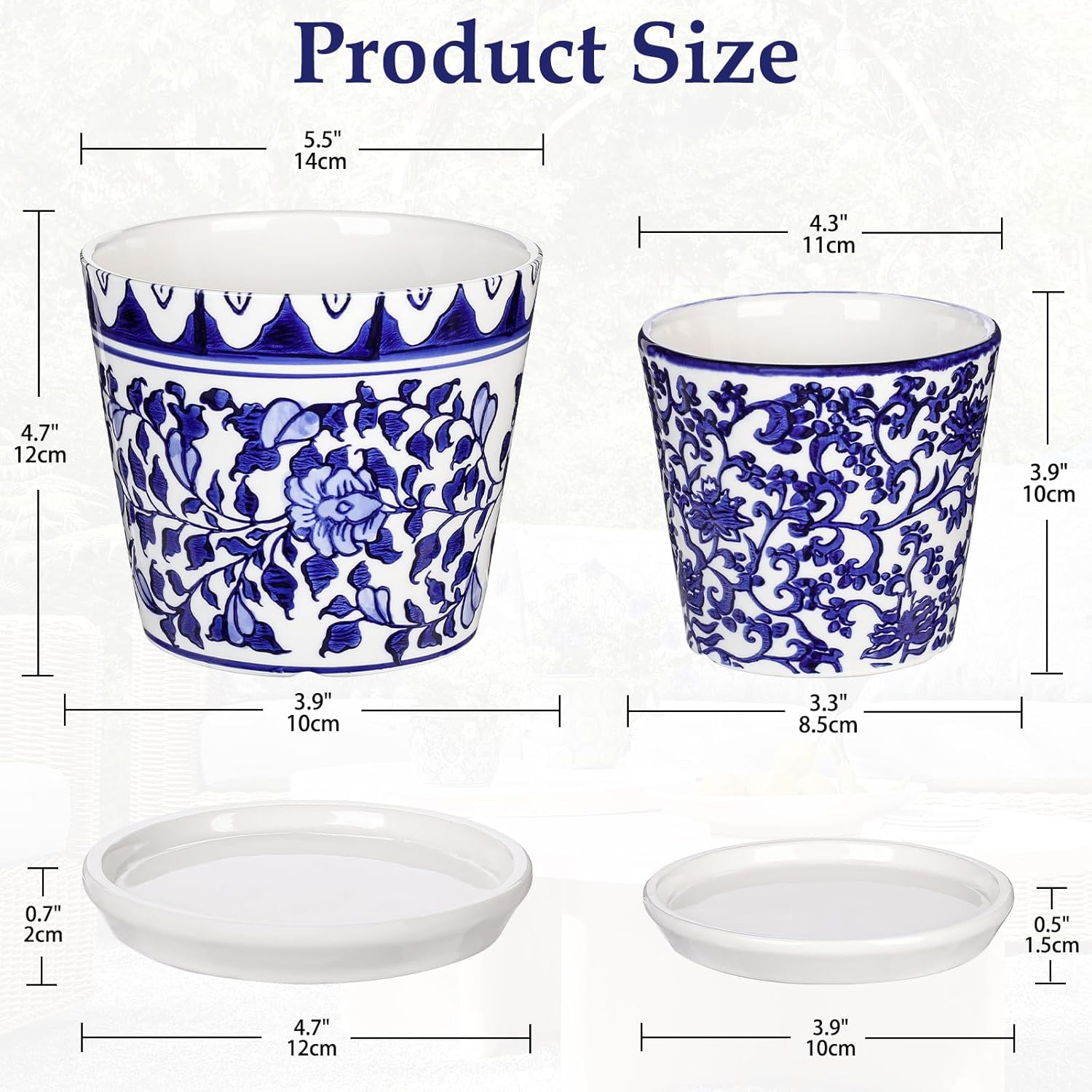 Hollyone 2PCS Blue and White Vase Flower Pot Porcelain Pots Vases Chinoiserie Vase Classic Ceramic Chinese Floral Pot Vases for Bedroom Living Room Console Table Accent Shelf Tabletop Home Decor