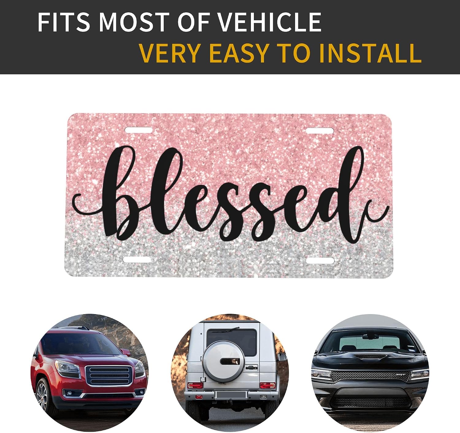 License Plate, Blessed Front License Plate Decorative Rust-Free Fade Resistant Aluminum Metal Car Plate Funny Decor Novelty Vanity Tag Auto Accessories 6×12 Inch,C-8 image 3