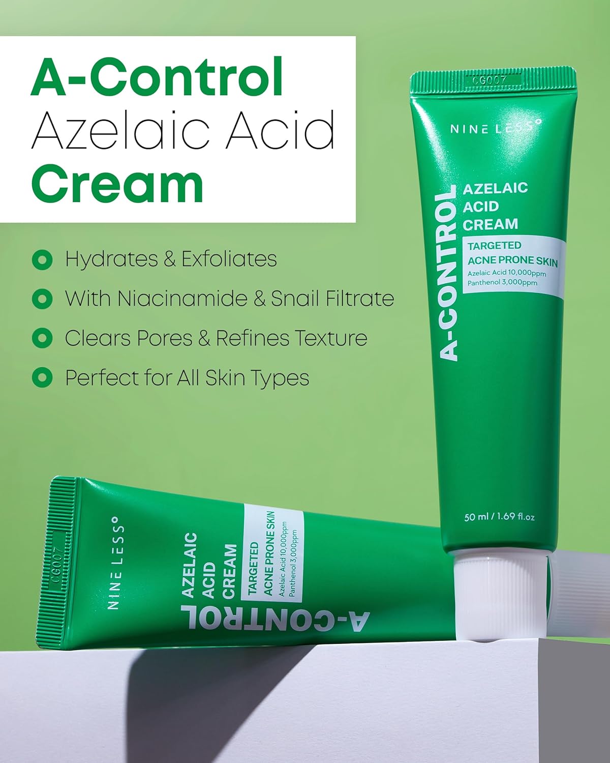 A-Control Azelaic Acid Cream – Korean Blemish Clear Moisturizer for Face - Acne-Fighting & Hydrating for Clearer Skin - Blemish Relief, Soothing Recovery, 1.69oz. - Image 2
