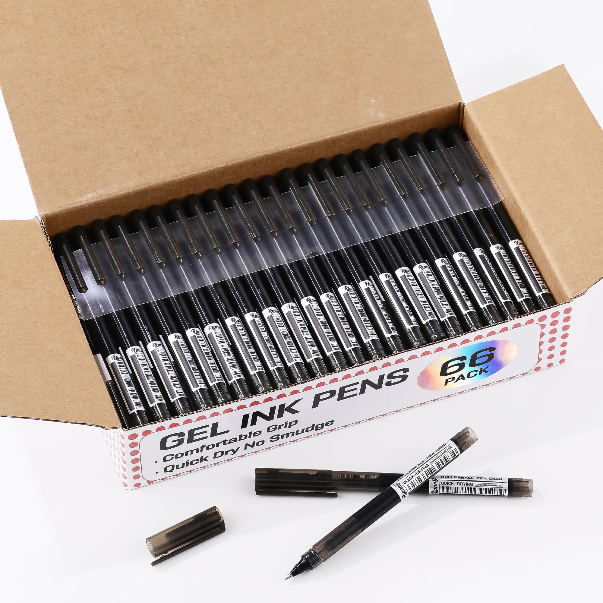Lot de 66 stylos roller à pointe fine de 0,5 mm, noir