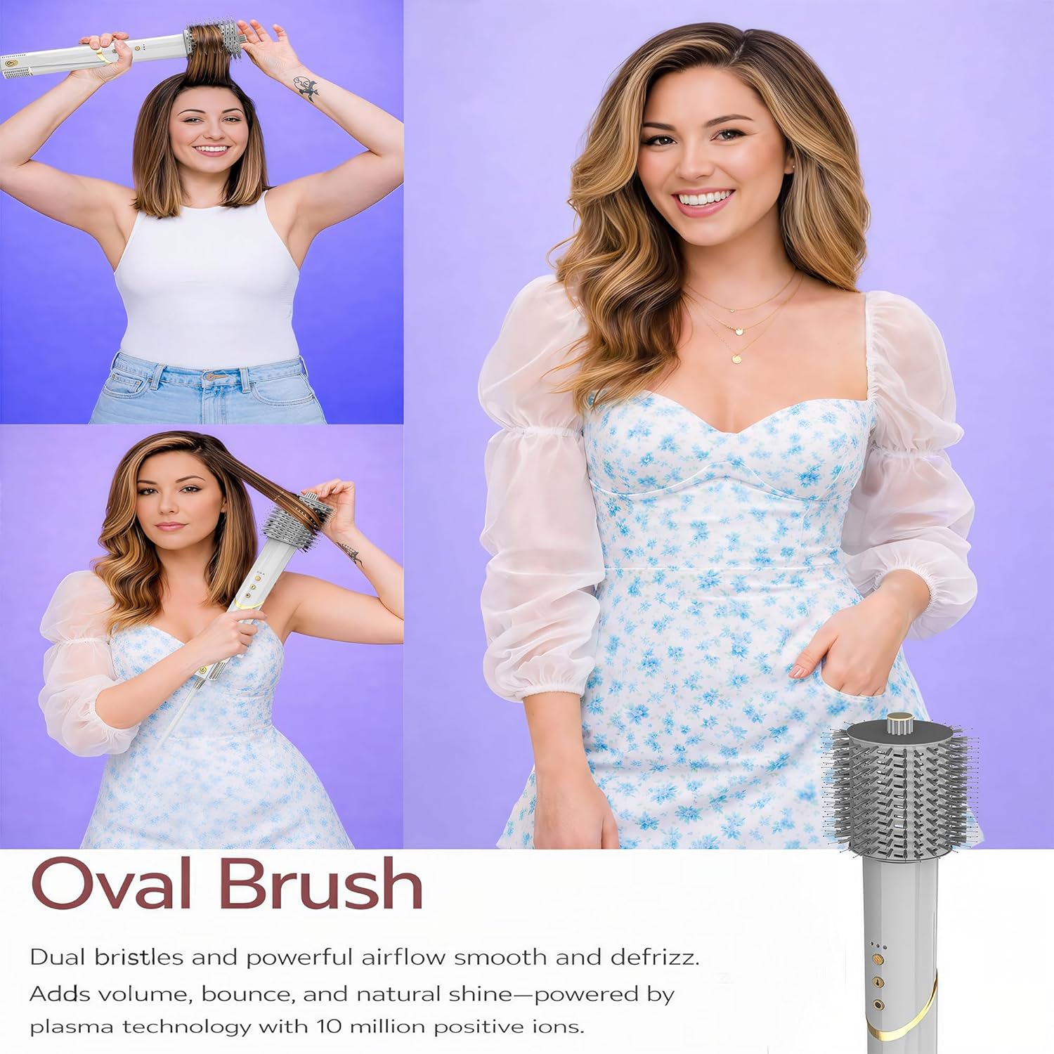 9-in-1 All-in-One Hair Styler & Blow Dryer Set, Hot Air Brush with Auto-Wrap Curlers, Oval Brushes, Diffuser & Frizz Control Nozzle, Multi Styler for Smooth, Voluminous Hair - Image 4