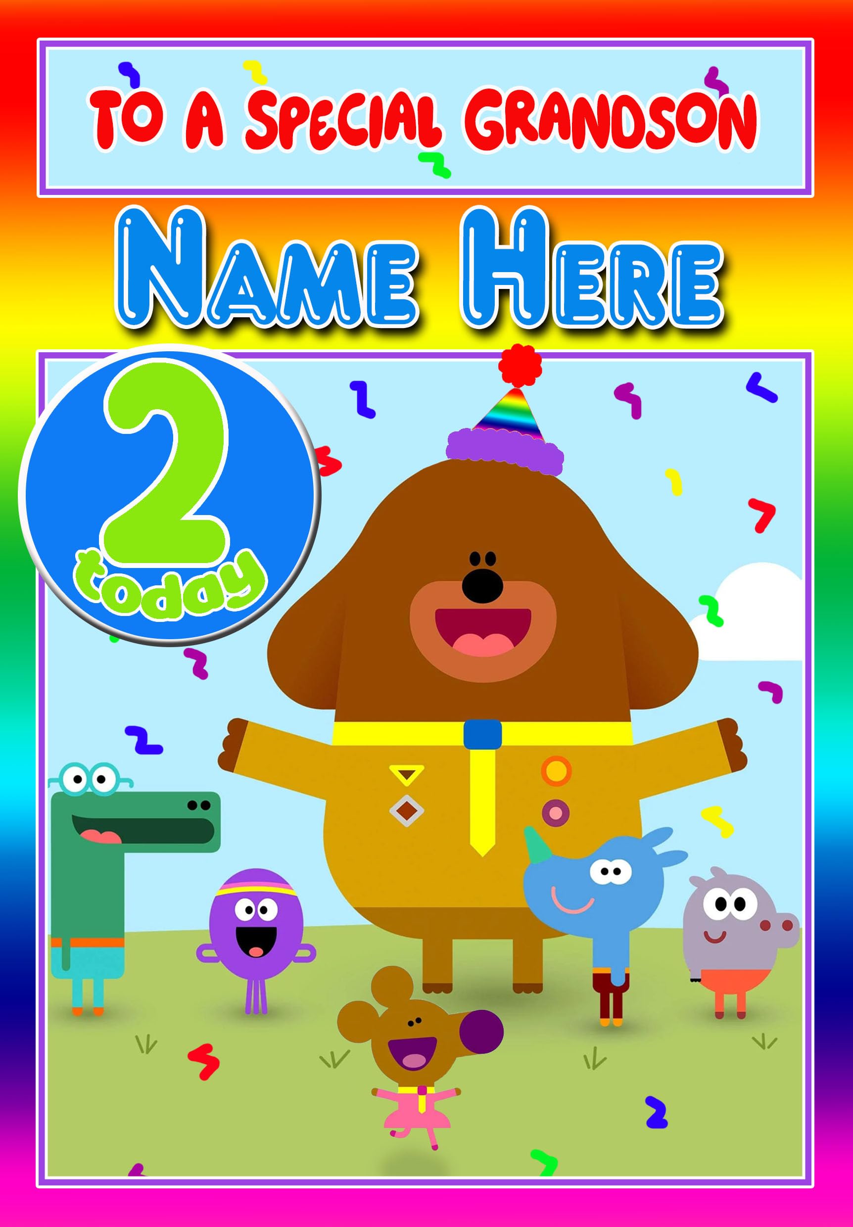 Hey Duggee Birthday Card For Grandson - Age 2 - PERSONALISED Option with NAME and/or Age - POSTED SAME DAY - FULL COLOUR INSIDE!
