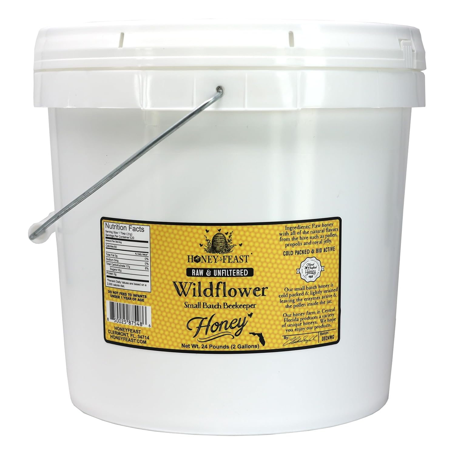 HONEY FEAST Wildflower Honey - 2-Gallon Bulk Size, All Natural, Unfiltered, Unheated, Perfect for Sweetening & Baking