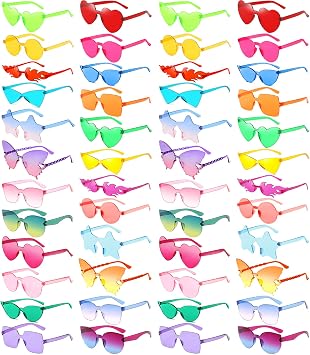 SUNOVELTIES 12/24/48 Pack Mixed Style Rimless Sunglasses Retro Colored Party Glasses Funny Pool Bachelor Costume Accessories