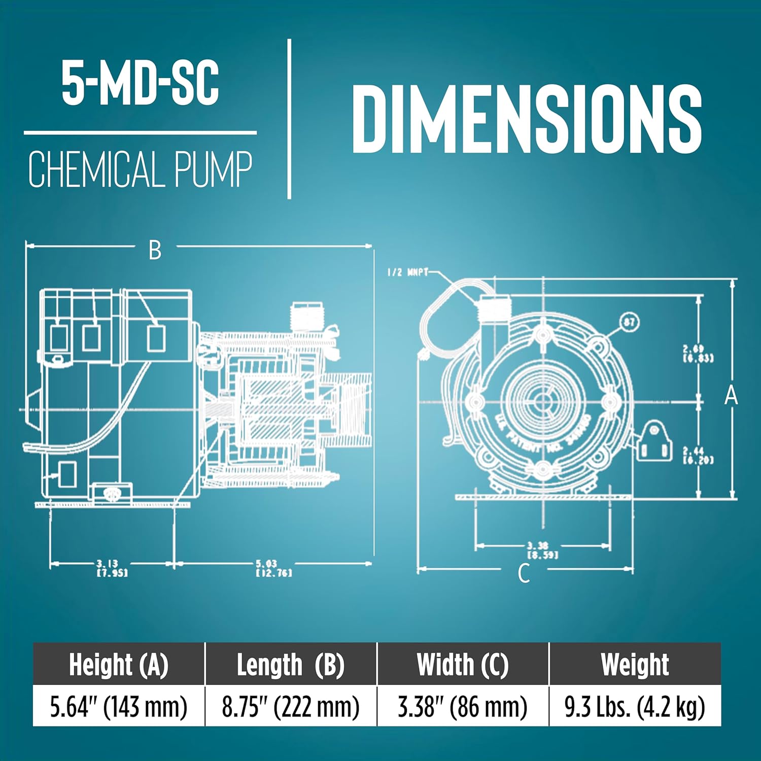 Little Giant 115 Volt, 1/8 HP, 1050 GPH, 5-MD-SC Non-Submersible Semi-Corrosive Chemical Magnetic Drive Pump, 6-Foot Cord with Plug, Black/White, 583503