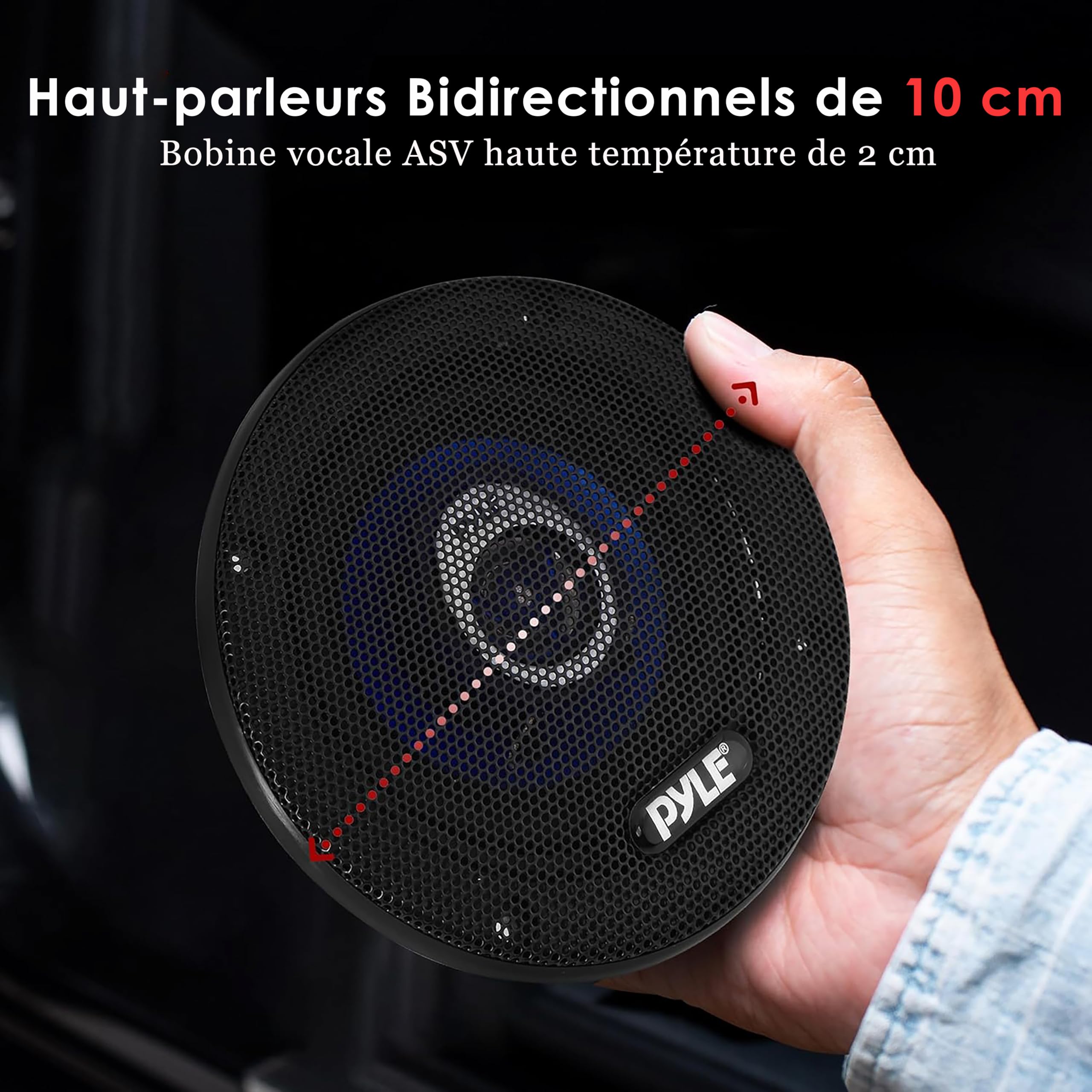 Pyle Haut Parleur Voiture 10 cm Paire 2 Voies 180W 4 Ohms – Cône Poly Injection Bleu Entourage Butyle Accessoires Inclus