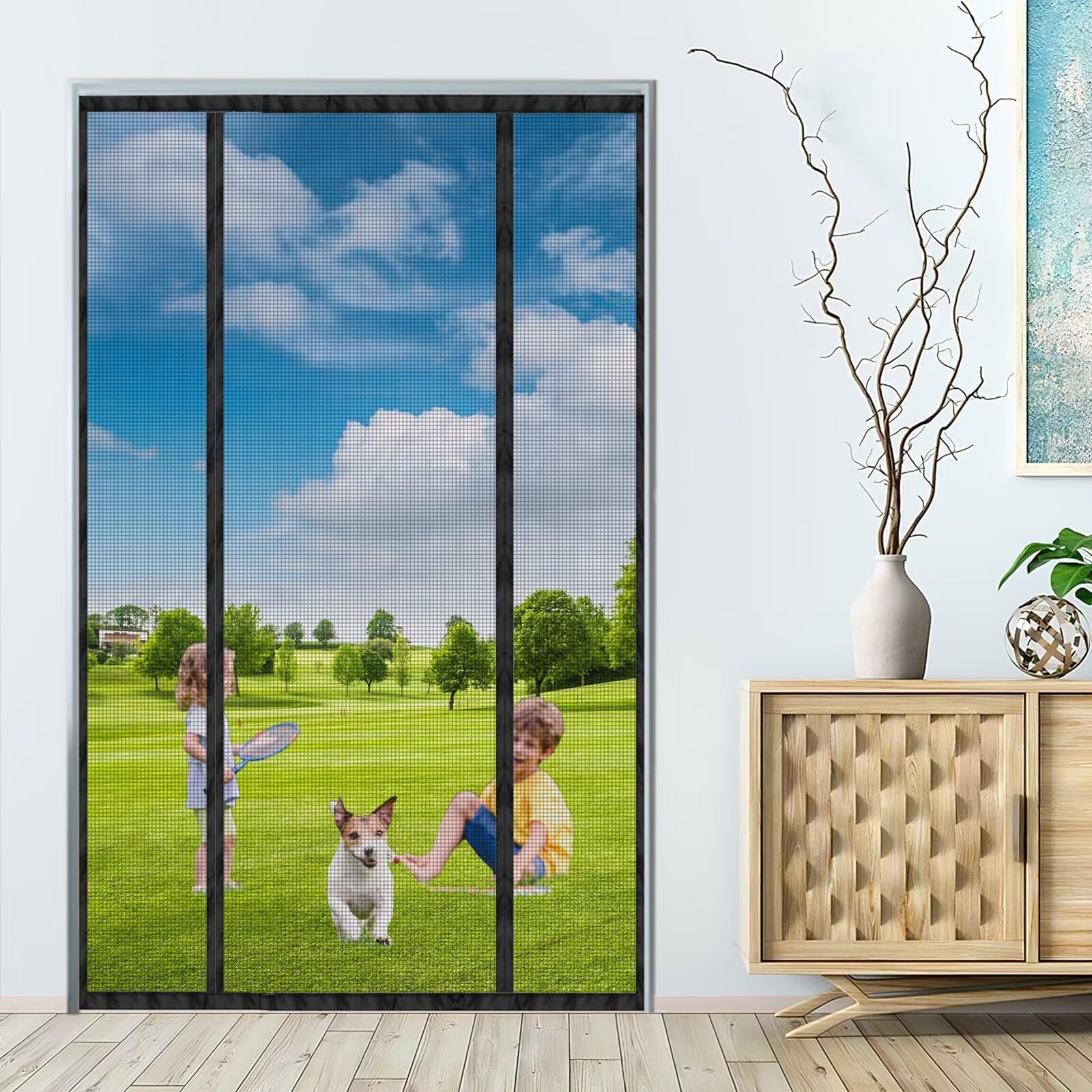 Eejovative Black-A Patio Door Screen Bi Fold Doors 210X220cm Black Fly Screens For Magnetic Garage Car