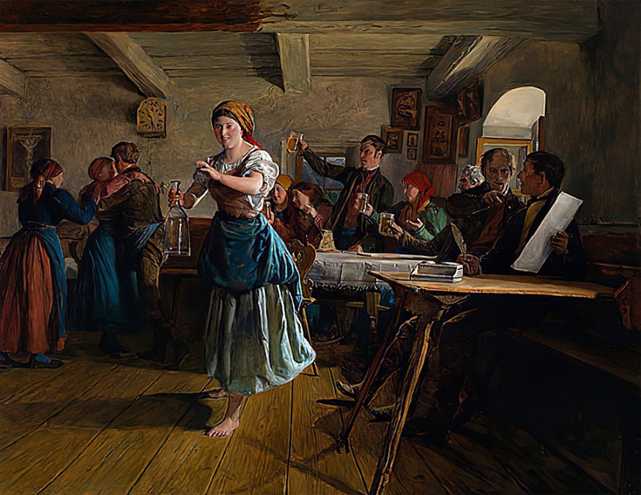 SERENDIPITP Abstract Painting Mural Print Picture Wall Decor Painting Folk Dance by Ferdinand Georg Waldmuller Vintage Wall Artwork for Home Decor 60x90cm