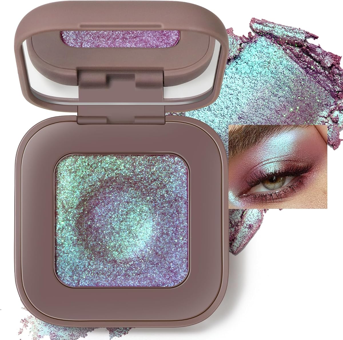 Noerrors Duochrome Plum Mauve Green Blue Glitter Eyeshadow Palette, Holographic Chameleon Rich Color Shimmer Metallic Eye Shadow, Color Shift Sparkle Iridescent Eye Brightener Fairy Makeup for Rave#02
