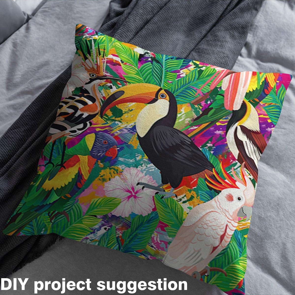 Watercolor Birds Fabric by The Yard Wild Colorful Toucan Parrot Tropical Animal Fabric for Sewing Supplies Outdoor Leaves Western Style Fabric for Room Decor and DIY Upholstery 10 Yards,360" L x 59" W