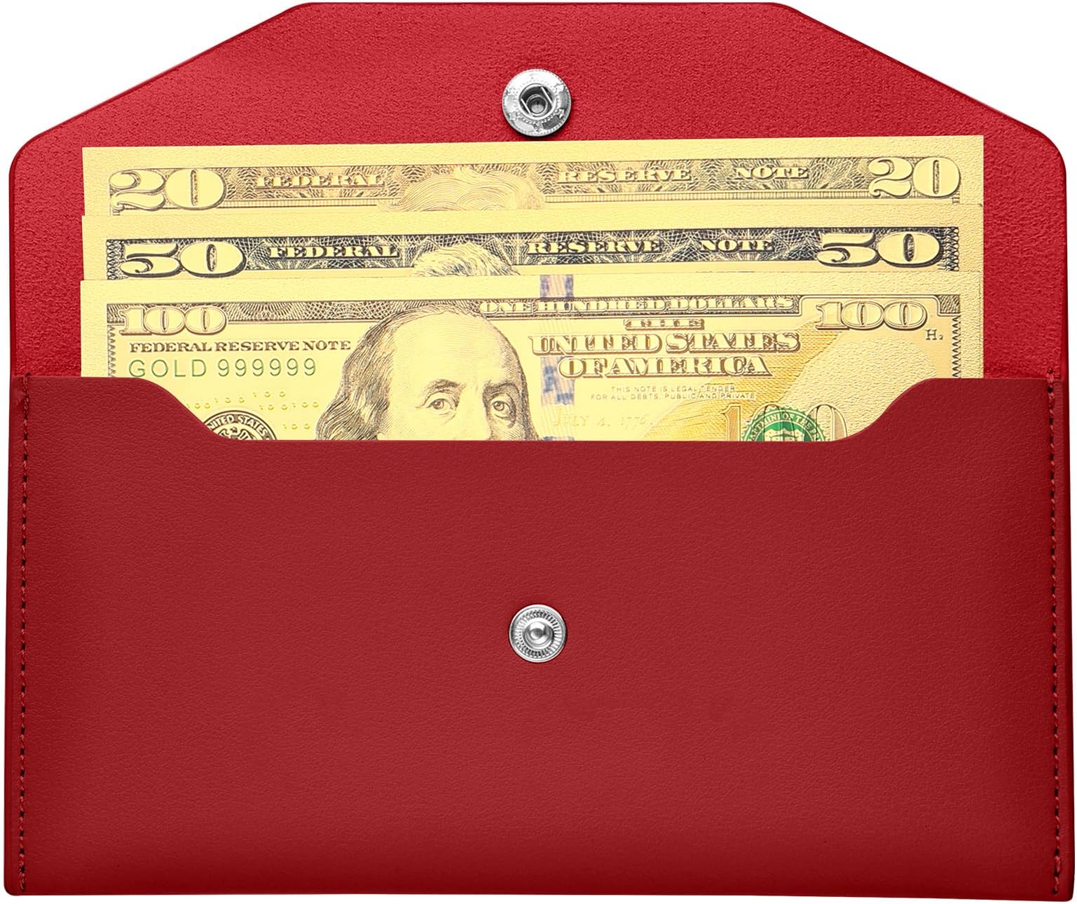 Cash Envelopes PU Leather, Budget Binder Money Envelopes Reusable Waterproof Budget Envelopes Cash Wallet 6.9x3.5 In (Red)