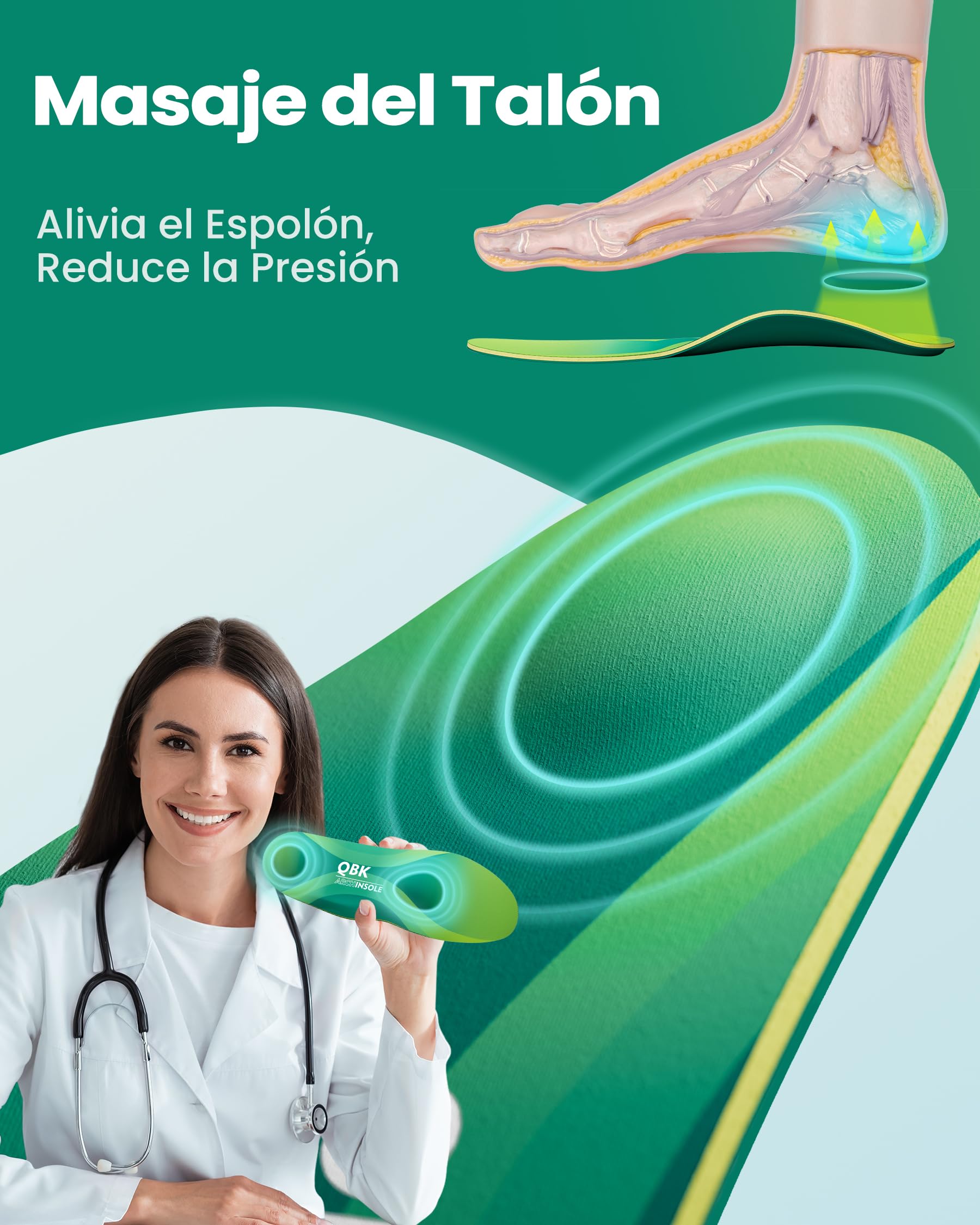 Plantillas ortopédicas QBK, plantillas de soporte de arco para tendinitis de Aquiles, soporte de arco para fascitis Plantar, pie plano, sobrepronación S