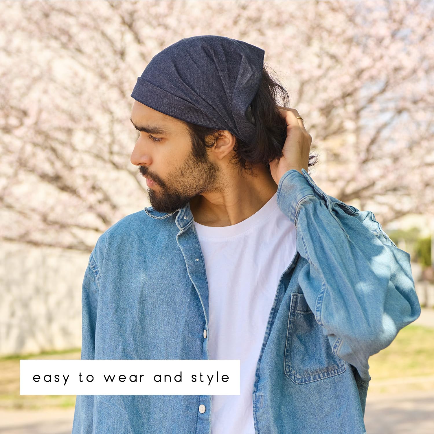 Japanese Denim Headband for Men & Women, 100% Cotton Head Scarf Hair Bandana, Hand-dyed Boho Jean Bandeau for Daily Fashion Indigo M - Image 3