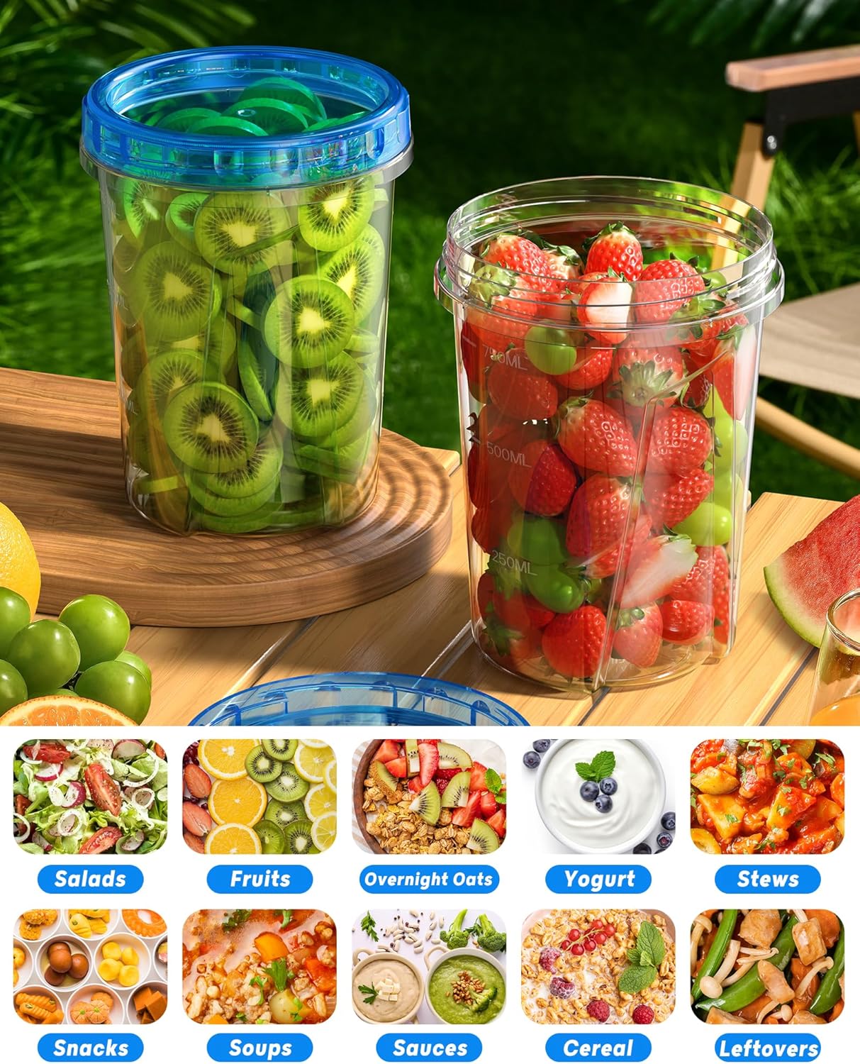 12 Pack-34oz Freezer Storage Containers, Plastic Food Storage Containers with Twist Top Lids, BPA Free and Reusable Soup Containers with Lid, Microwave and Dishwasher Safe